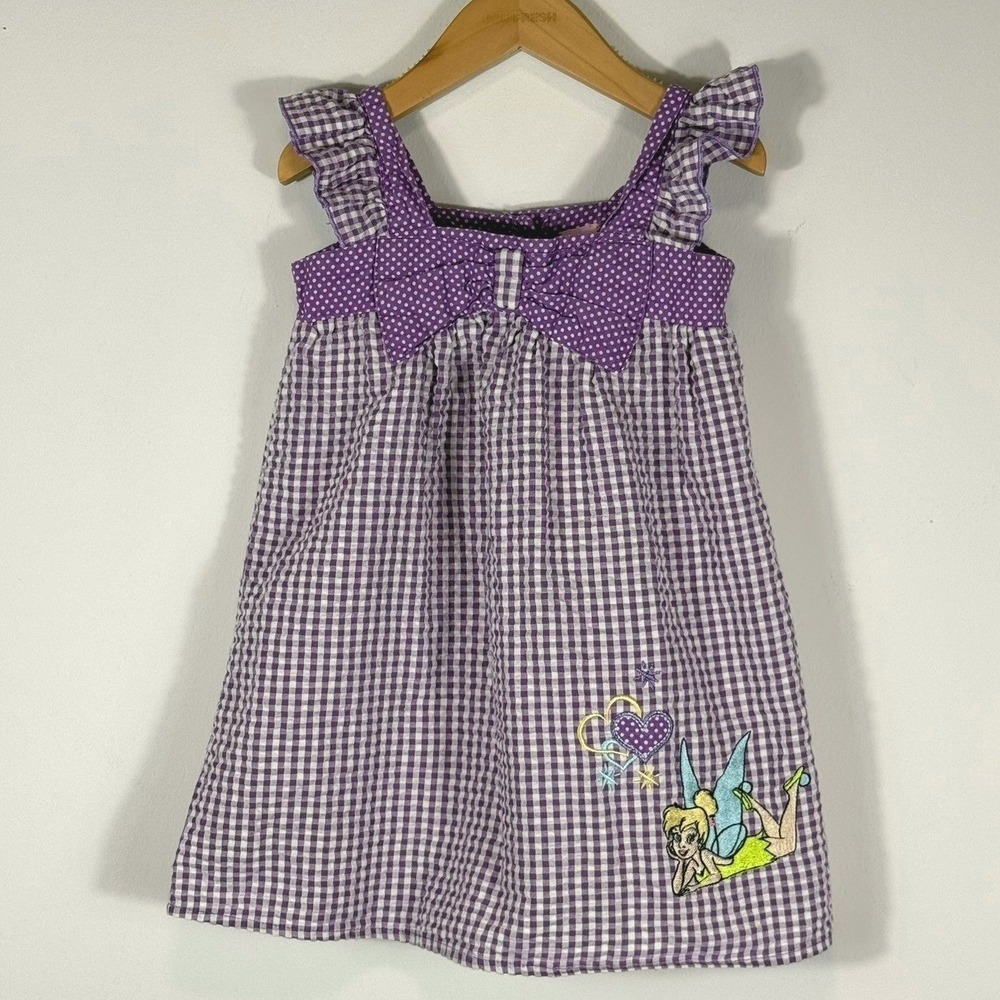 Disney Baby Tinker Bell Gingham Dress Purple White Ruffle Bow 24M
